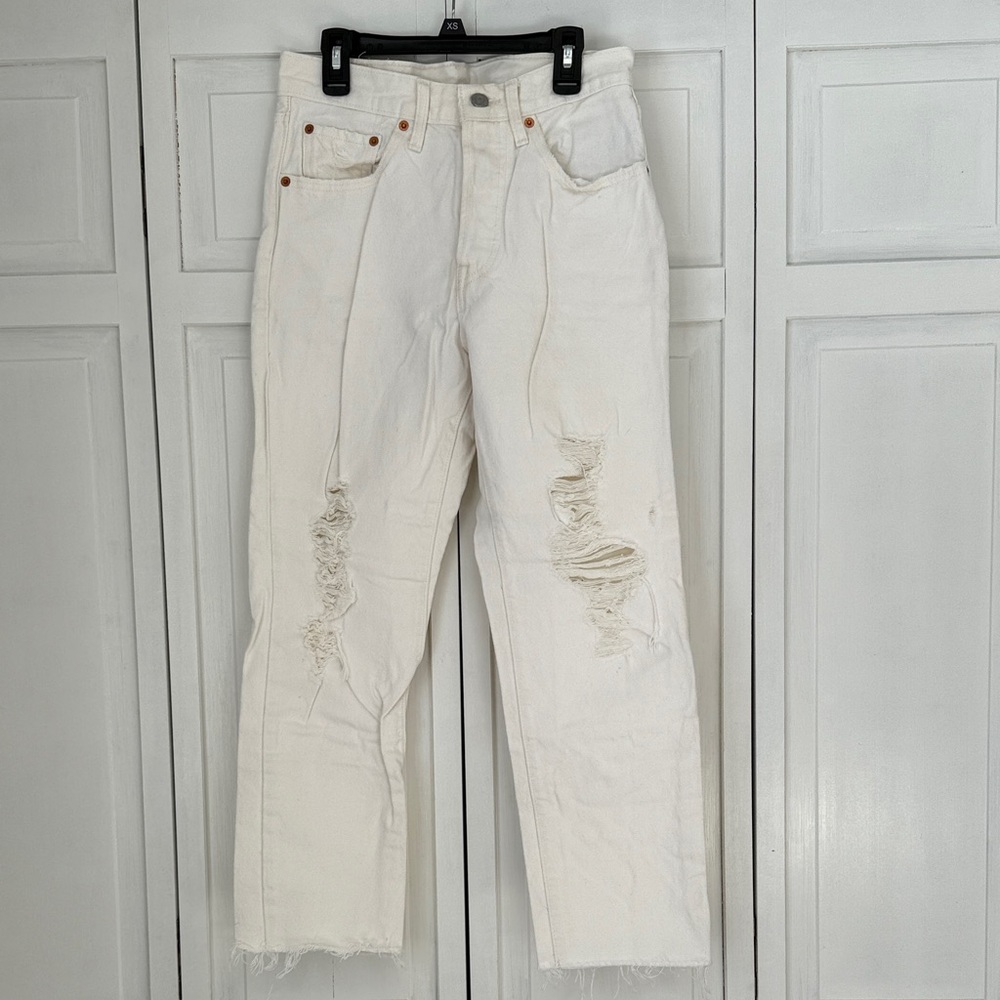 Levi’s 501 White Distressed Button Fly Jeans